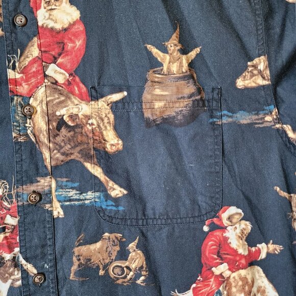Bit & Bridle Large Button Down Rodeo Cowboy Bull Riding Santa Western Christmas - Picture 8 of 13